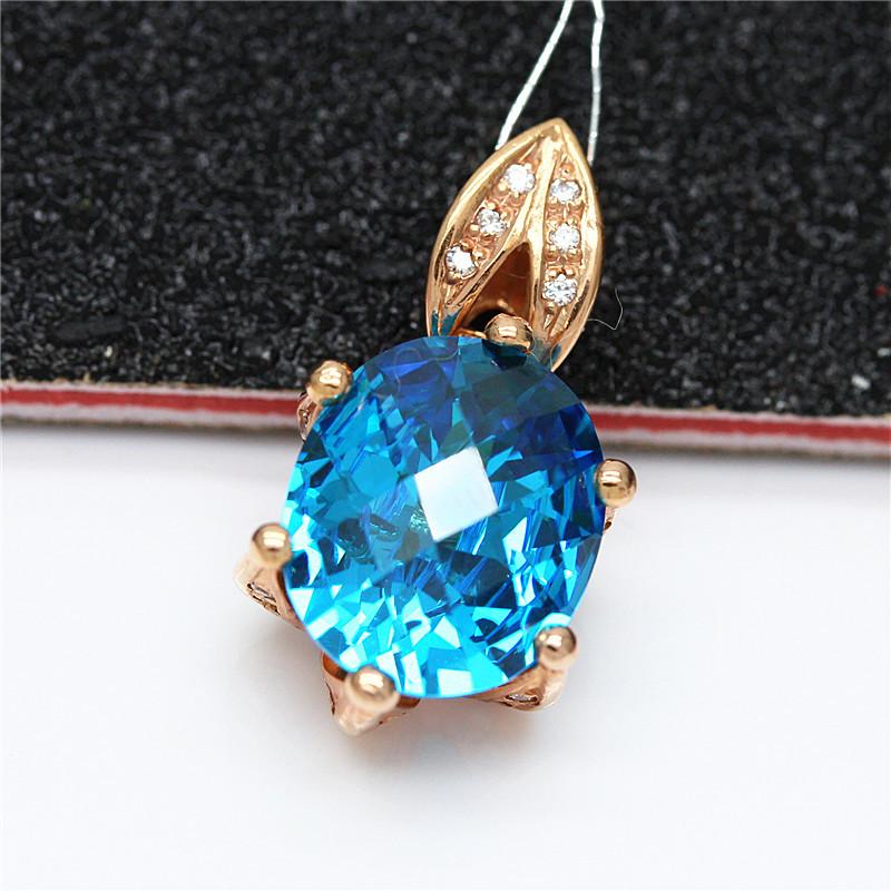 

Exquisite Russian 585 Purple Gold Gorgeous Inlaid With Sky Blue Stone Egg Surface Pendant Set Chain Colored Gold Flower Necklace