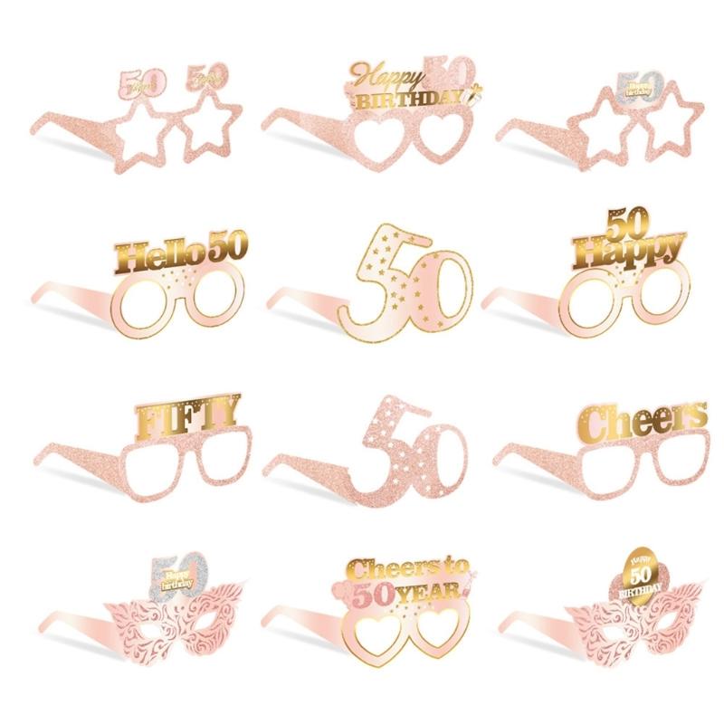 

Pack of 12 Birthday Party Glasses Assorted Designs Photo Booth Props Paper Decorations for Festival Celebrations