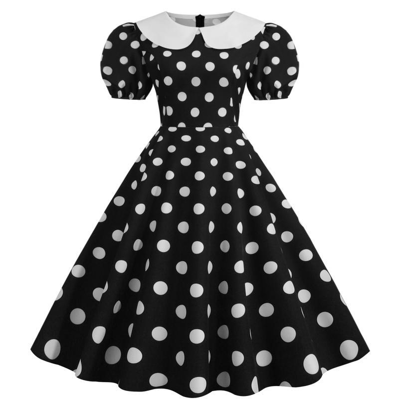 Source Doll Collar Bubble Sleeves Slim-fitting Splicing Polka Dot Pendulum Dress, Starting from One Piece