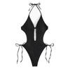 Sexy Halter V Neck Wrinkled Female Swimwear One Piece Swimsuit Women Backless Monokini High Leg Cut Bathing Suit Swim Beach Wear