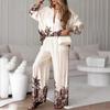European & American Fashion Printed Cardigan and Wide-Leg Pants Set