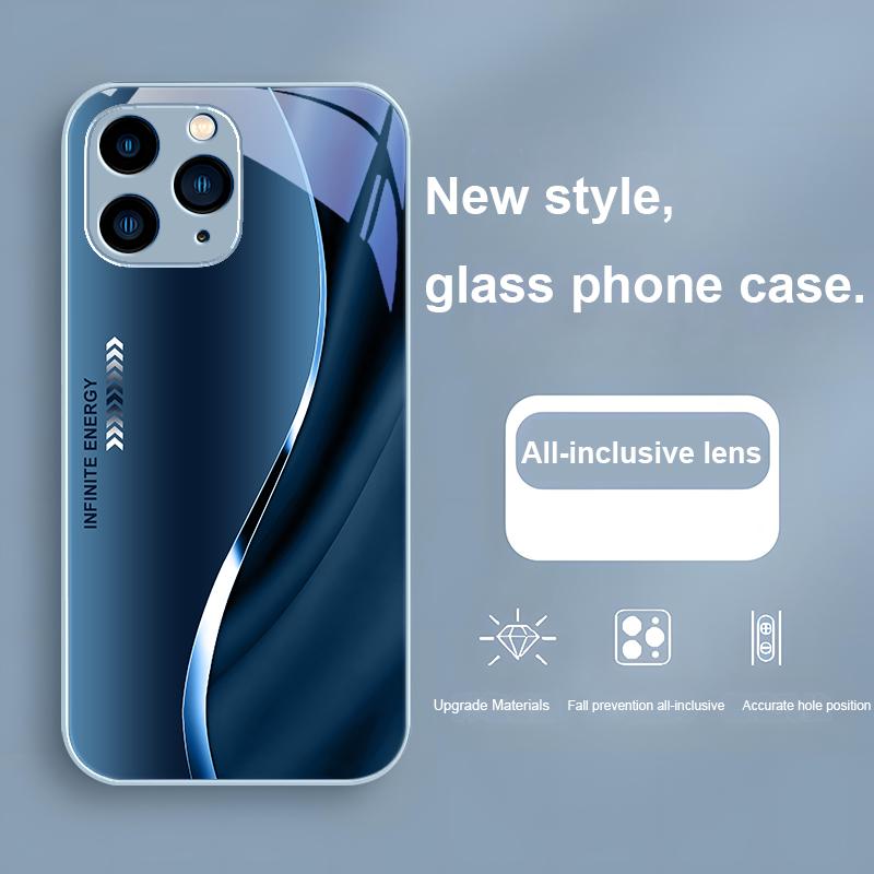 Gradient Infinite Energy For Iphone 15 14 13 12 11 Pro Max X XS XR 7 8 Plus 2020 22 SE Black Tempered Glass Phone Case