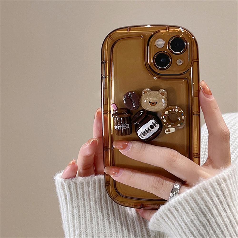 Koreanische süße 3D Cartoon Schwein Kaffee Epoxy Telefon Fall für Iphone 14 13 12 11 Pro Max X Xs Xr die Seife stoßfest Soft Cover Funda