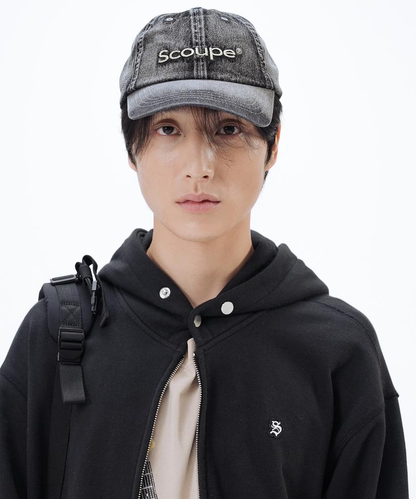 SCOUPE Logo Vintage Denim Ball Cap_Black