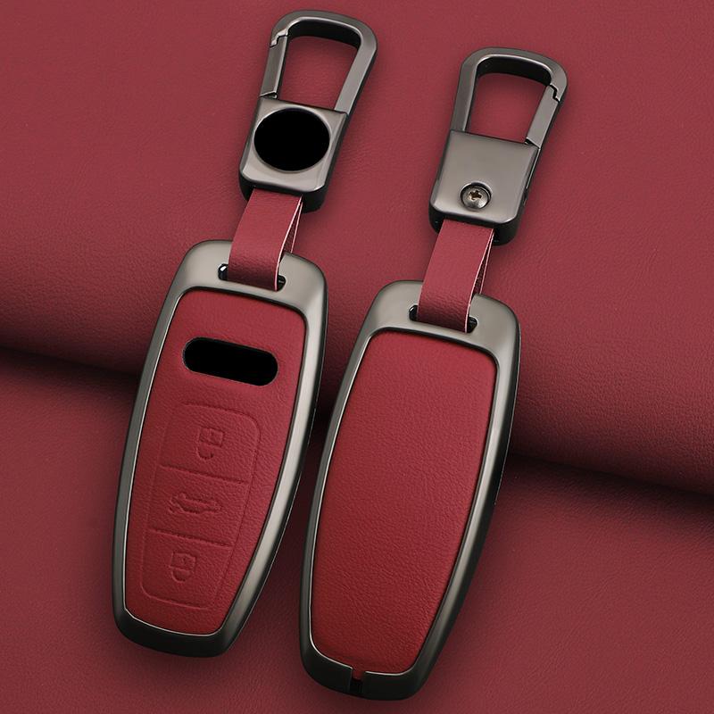 Carcasă de protecție pentru chei de mașină din aliaj de zinc și piele pentru A3 A4 A5 A7 A6 C8 Q8 Q7 Q5 Q4 Q3 E-tron Accesorii pentru husa chei de mașină