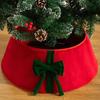 Christmas Tree Skirt Soft Faux Suede Bow Design Foldable Reusable Base Cover Festive Christmas Decoration