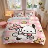 3pcs Pink Grid Cake Pochacco Printed Bedding Set, Soft and Comfortable Quilt Cover for Bedroom, Guest Room (1 Duvet Cover + 2 Pillowcases, P