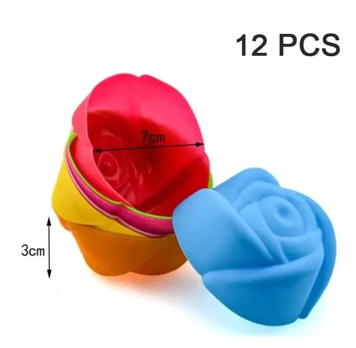 6/12PCS Silicone Muffin Mold Round Muffin Cup Heart Cake Baking Mold Kitchen Cooking Supplies Cake Decorating Tools