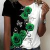 Elegant and Stylish Women's T-shirt with Colorful Roses and a Round Neckline, a Versatile and Refreshing Y2K-style Top for Summer