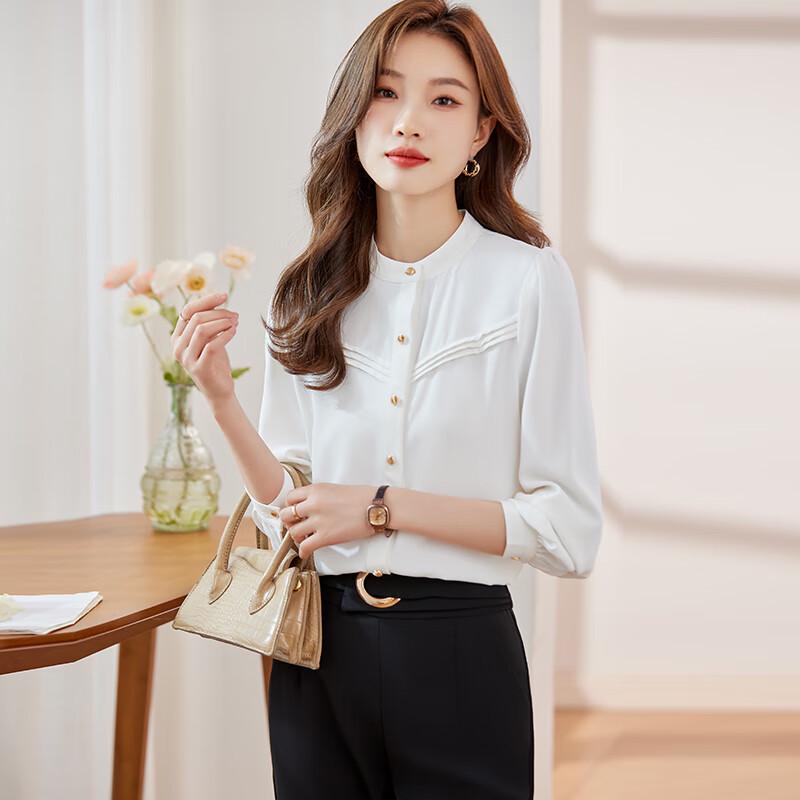 Women s French Style Ruffle Round Neck Blouse S