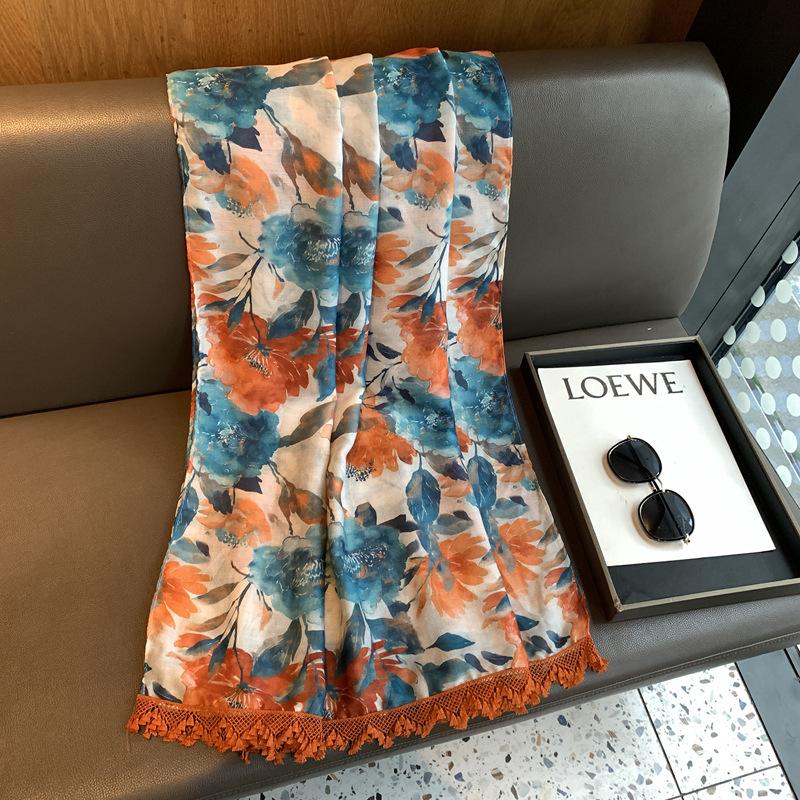Silk scarf women s scarf women s shawl thin print spring and summer foreign style fashion temperament shawl versatile scarf shawl 90*180