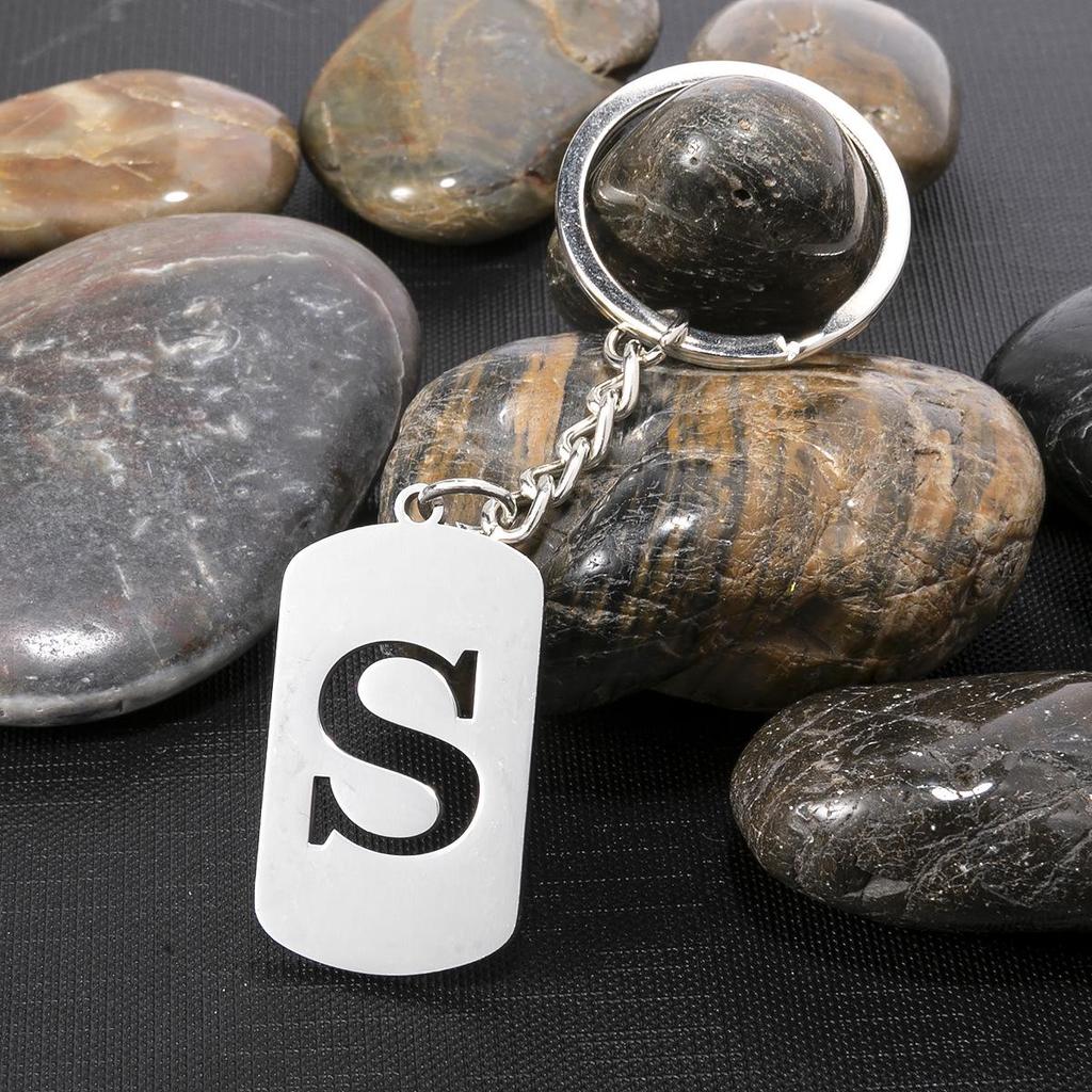 Stainless Steel Alphabet Charm Keychain - Smooth Surface, Retro Style Gift Pendant