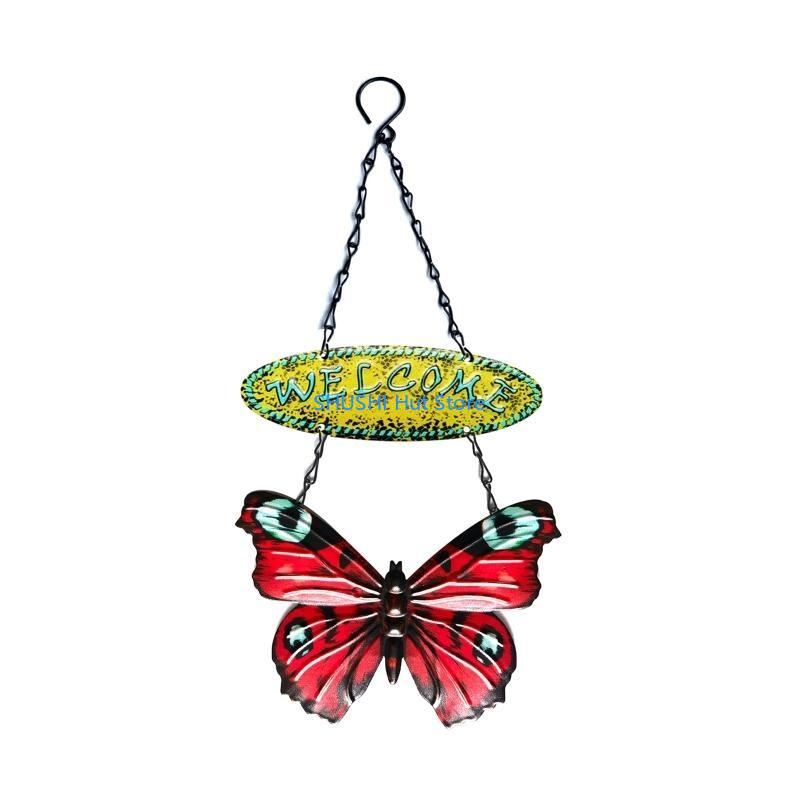 

for Butterfly Welcome Sign Iron Wall Hanging Ornaments Door Window Hangers Pendant Garden Home Decor D57B красный