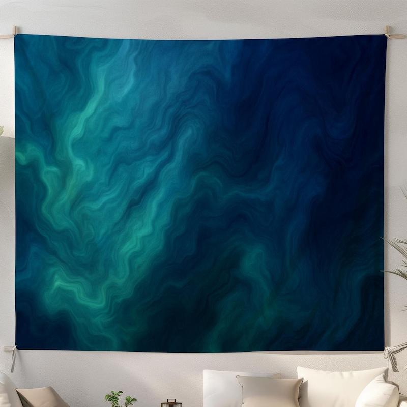Ocean Wave Tapestry Abstract Blue 75x100