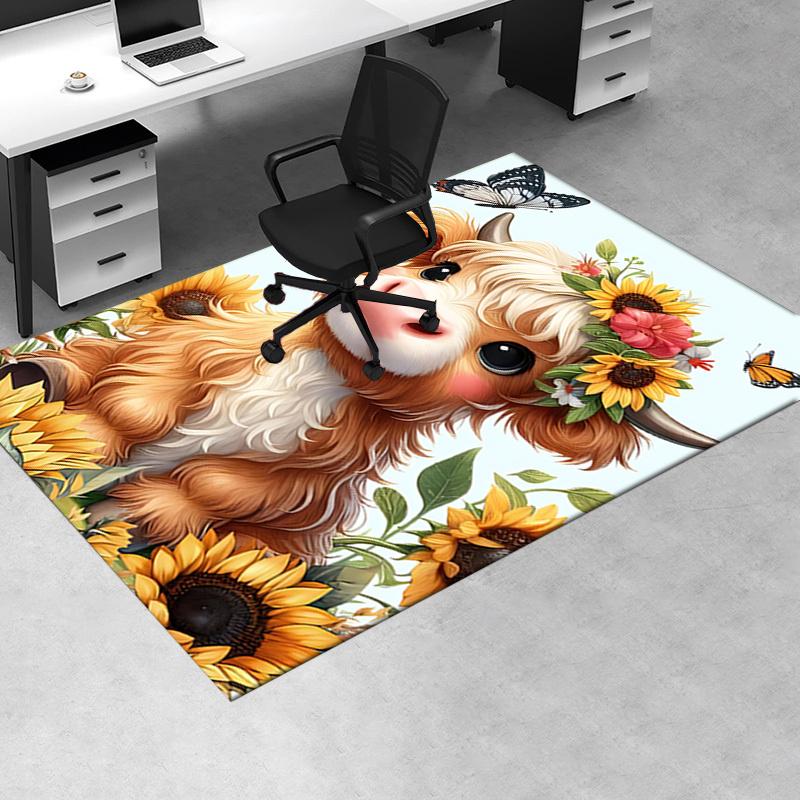 Floral Chair Mat: Office Carpet with Sunflowers and Butterflies Large Rug for Home Decor, Sofa Cover, Gift Idea for Any Room