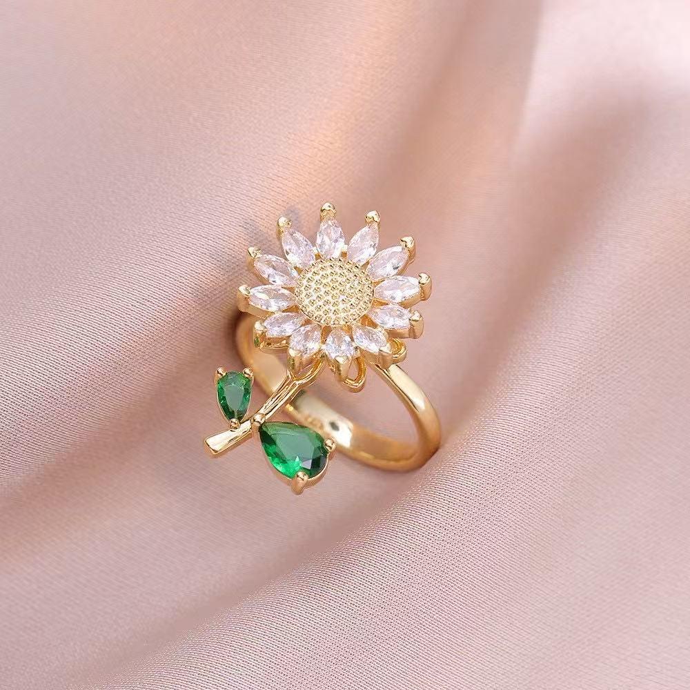 Japanese-Korean Style Sunflower Zircon Necklace & Earrings Set for Women