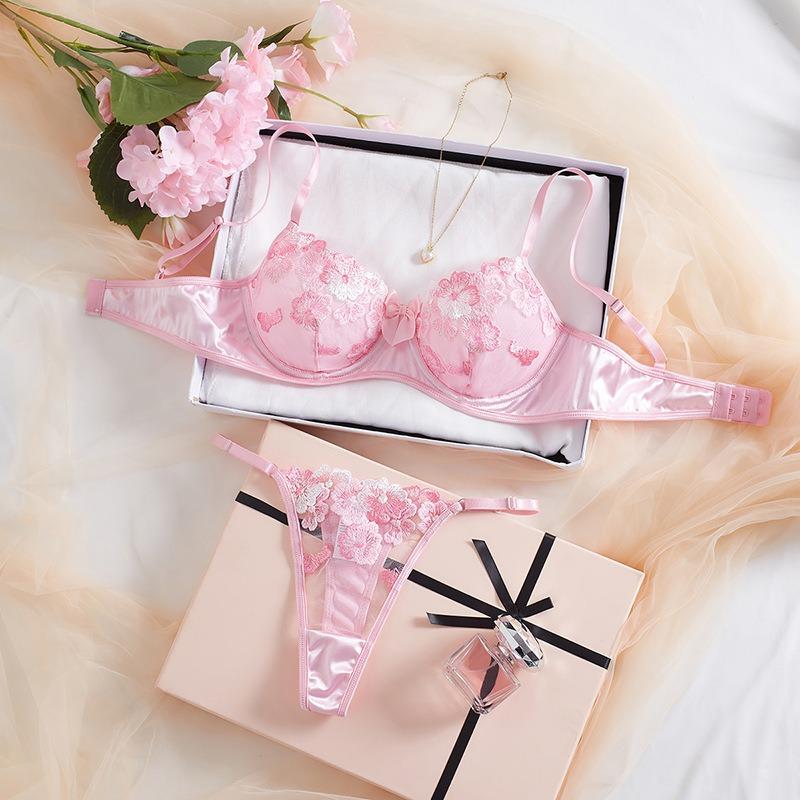 Exy suit small fresh flower embroidered bra underwear sexy temptation bra set