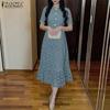 ZANZEA Women Casual Round Neck Short Sleeve Elegant Lace Patchwork Dress