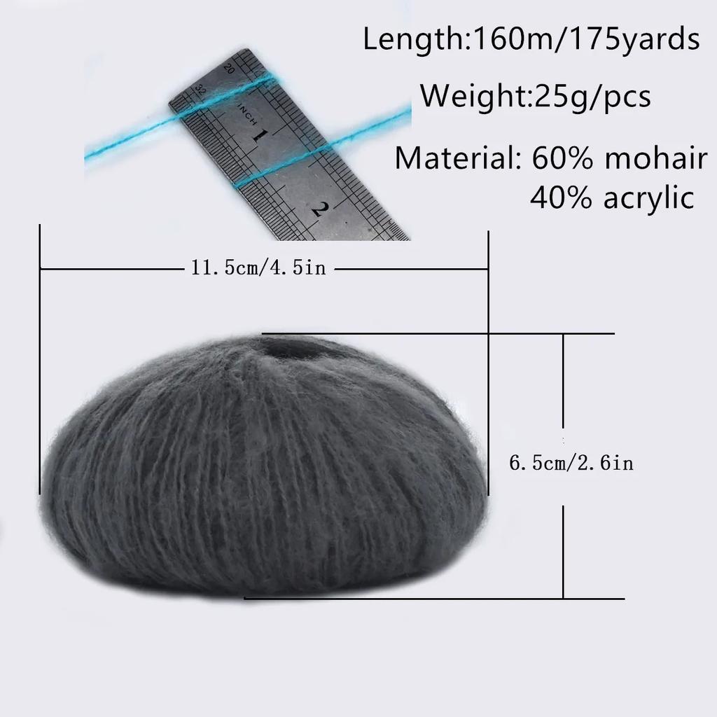 25g Soft 40% Acrylic 60% Mohair Yarn 160m/175yd Plush Yarn Hand Knitting Crochet Sewing DIY Shawl Scarf Thread
