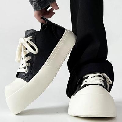 Casual Board Shoes Men's Black Thick Soled Height Increasing Breathable Celebrity Style Commuting Big Toe Shoes Low Top Shoes