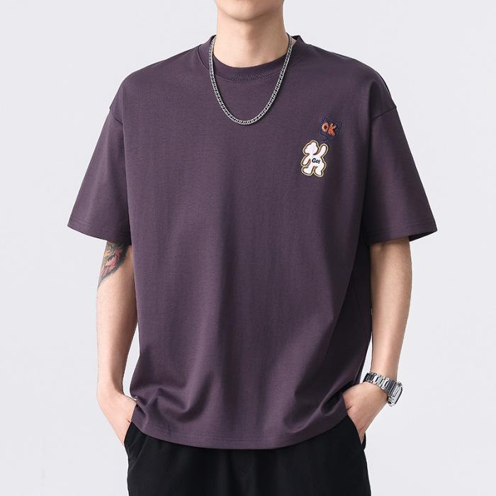 

Новая летняя мужская футболка с круглым вырезом, с коротким рукавом, тонкая, повседневная, молодежная, с рукавом до локтя 3XL фиолетовый