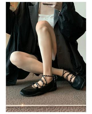 Versión de piel de vaca~ Nuevas zapatillas de ballet para mujer con cordones, zapatos casuales versátiles, zapatos Mary Jane para mujer, zapatos planos sencillos