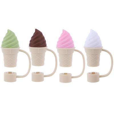 4Pcs Silicone Cute Straw Tips Protectors 10mm Kawaii Ice Cream Straw Toppers Dust-Proof for Stanley 30/40oz Tumbler Accessories