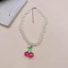 Fashion Cherry Strawberry Pendant Necklace Sweet Double Layer Pearl Clavicle Chain Choker Necklace Jewelry Neck Chain