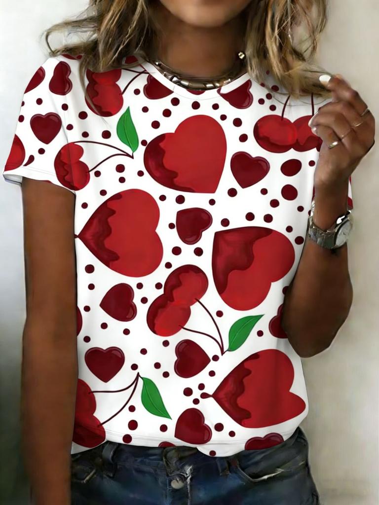 Summer Fashion Leopard Heart 3D Print T-Shirts Women's Round Neck Short Sleeve T Shirt Tees Harajuku Y2K Tops Female Clothing