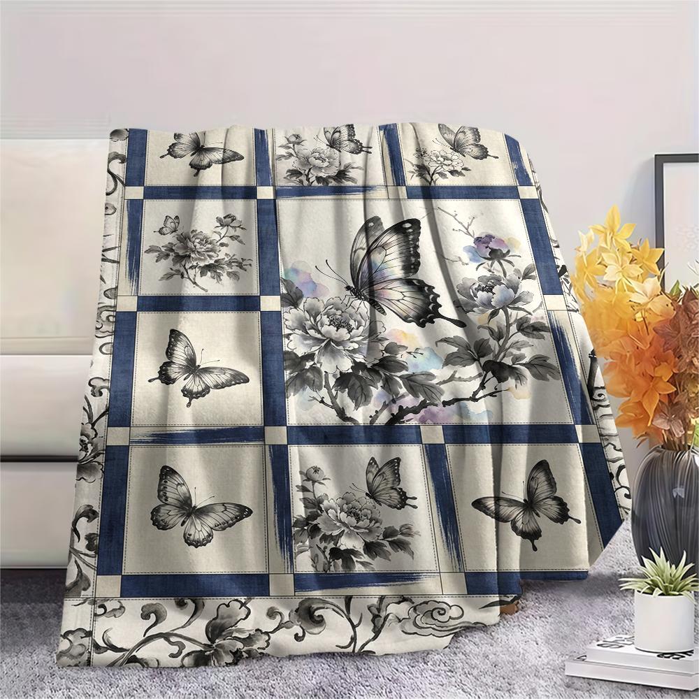 Butterfly Decoration Print Flannel Blanket, High Quality Comfortable for All Seasons, Home Decor, Warmth and Comfort, Perfect for Christmas Gifts23