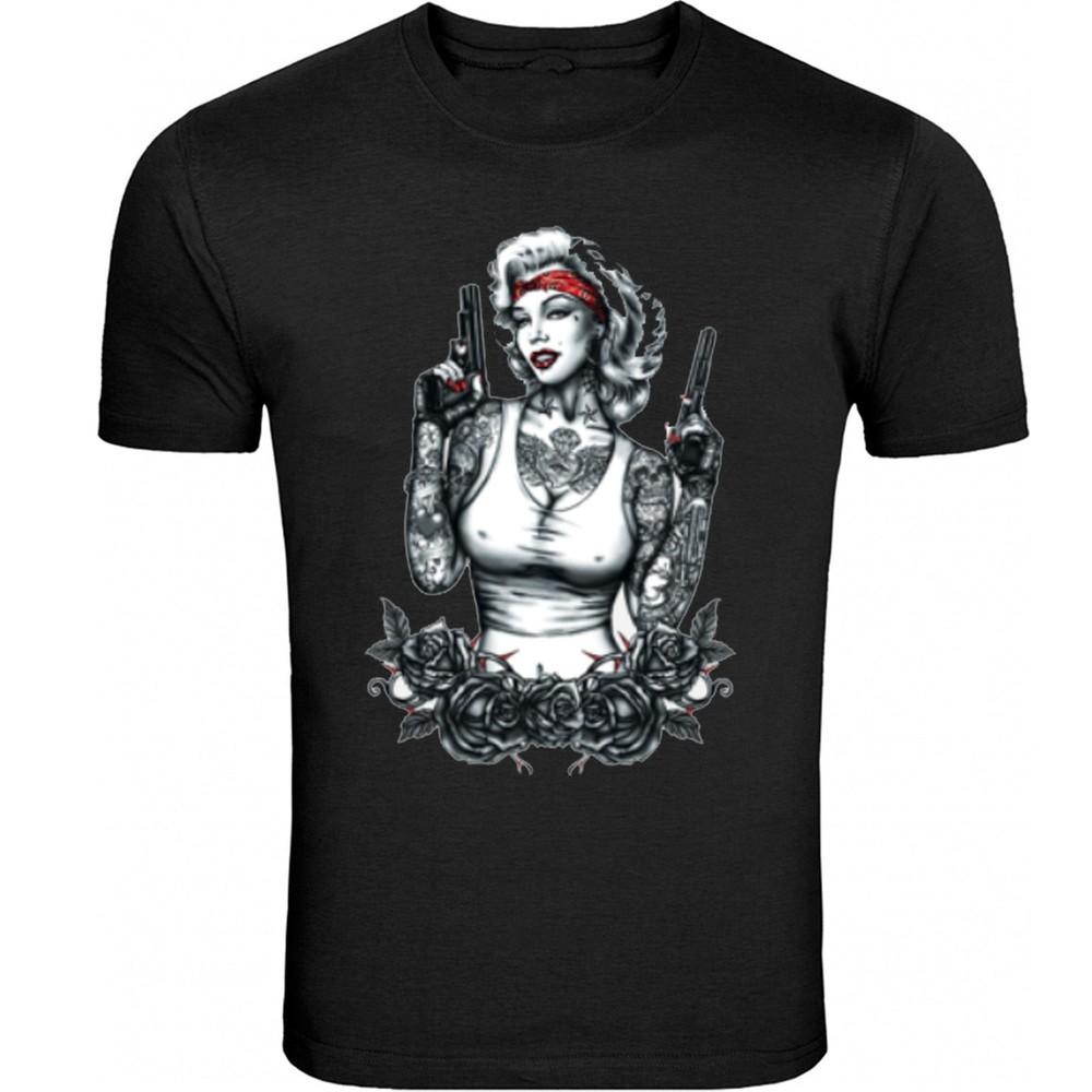 Marilyn Monroe Tee Black and White Unisex Tee tattoo Gun S -5XL T-Shirt Tee Unisex T-Shirt S