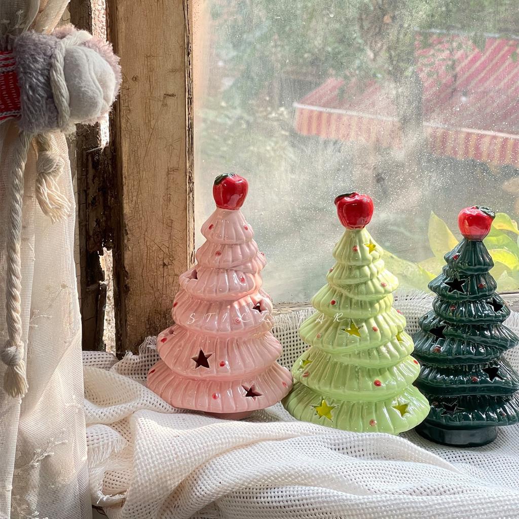 Ceramic Christmas Tree & Apple Night Light, Warm Desktop Ornament, Festival Gift for Her