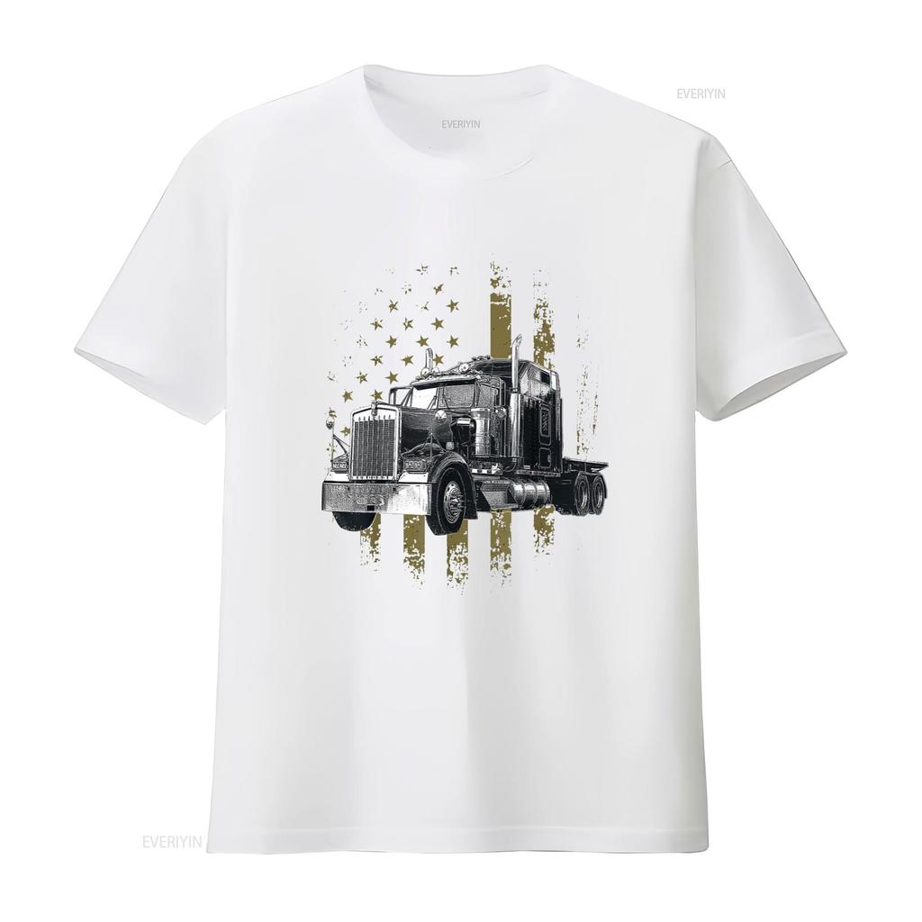 Kierowca Ciężarówki Amerykańska Flaga Duża Ciężarówka Ciągnik Siodłowy Kierowca Ciężarówki Koszulka Czarna 4X Duży vintage Wypłukana Wszechstronna moda graficzna