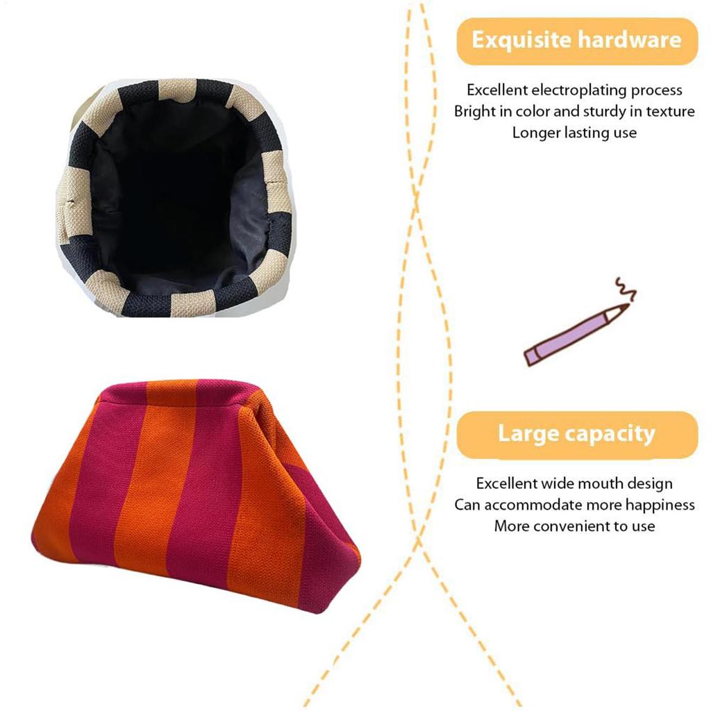 Women Handbag Colorblock Knitted Women Bag Large Mouth Cosmetic Cellphone Keys Stoarge Pouch Summer Beach Clutch Lady Purse