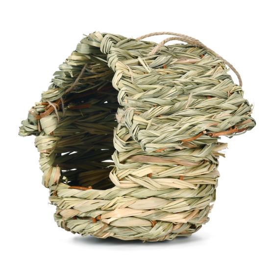 Hand-Woven Hanging Birdhouse Natural Grass Hanging Bird Hut House Shape Bird Shelter for Indoor Outdoor Garden Patio Tree Use