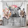 Funny Cow Shower Curtain with Western Bull & Donkey Design – Rustic Barn Door Farm Animal Bathroom Decor