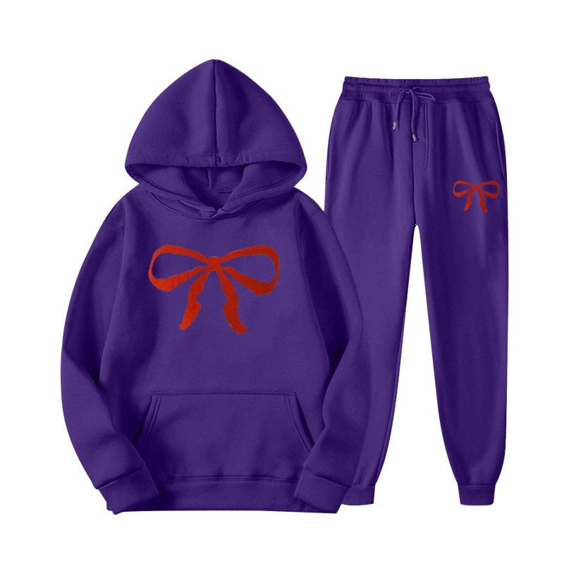 Unisex Casual Hoodie and Sweatpants Set - Loose Fit, Bowknot Printed