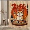 Funny Japanese Cat Sunset Shower Curtain, Vintage Anime Ocean Wave Kitten Decor, Artistic Waterproof Washable