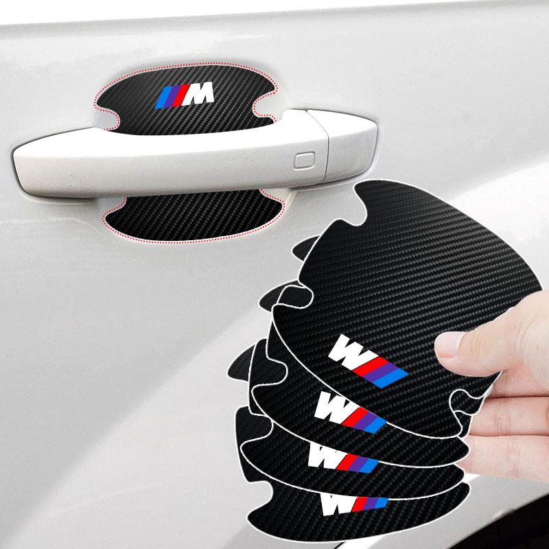 4PCS Car Door Handle Protection Sticker Emblem Car Decoration Styling For BMW M E34 E36 E60 E90 E46 E39 E70 F10 F20 F30 X5 X6 X1 M3 M5 M6 E71 F01 F02