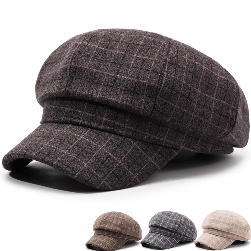 

Women s Korean Style Plaid Felt Hat: Warm Autumn/Winter Casual Retro Beret Adjustable 56-58cm