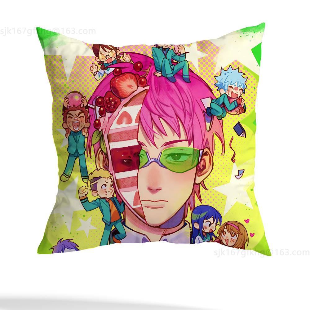 Anime Role S-Saiki K Chibi Pillow Case Square Double-Sided Printing Short Plush Sofa Cushion Cover Bedroom Bedside Pillow