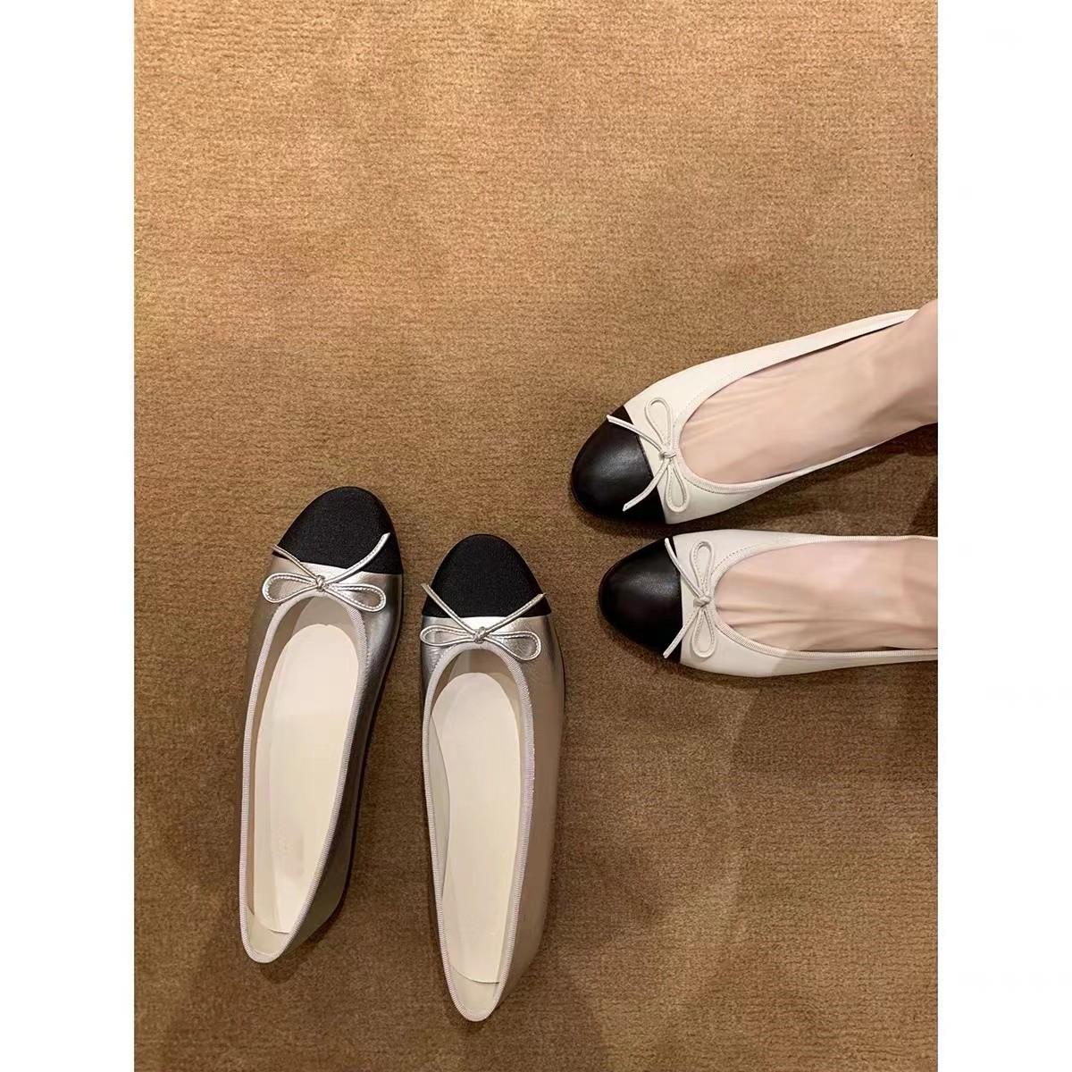

Sheepskin version Su Yinyin, the same flat-bottomed French small fragrant style color matching bow, small round head commuting elegant single shoe 40