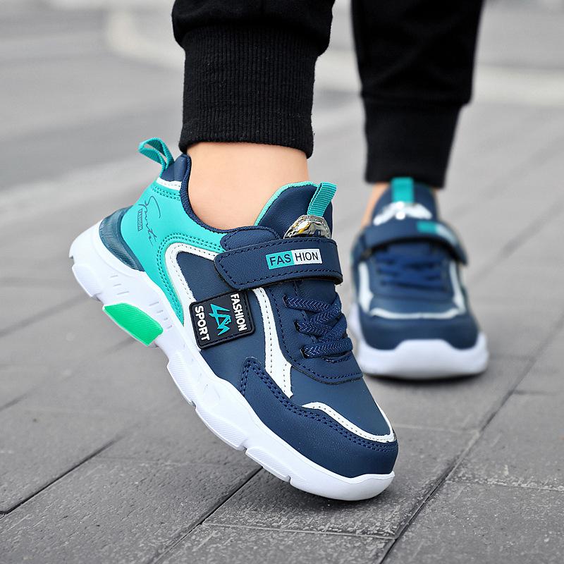 Boys' Waterproof Leather Athletic School Shoes, Soft-Soled Running Sneakers for Spring and Autumn