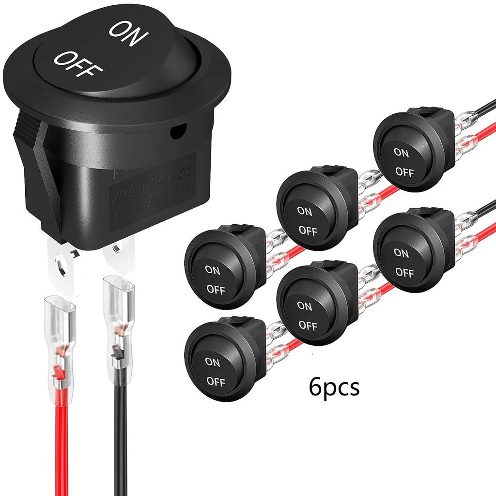 6Pcs Mini Rocker Switch 12 Volt ON Off Toggle Switch with Pre-Wired 6A/250V 10A/125V AC 12V DC Electrical Switches for DIY Apply