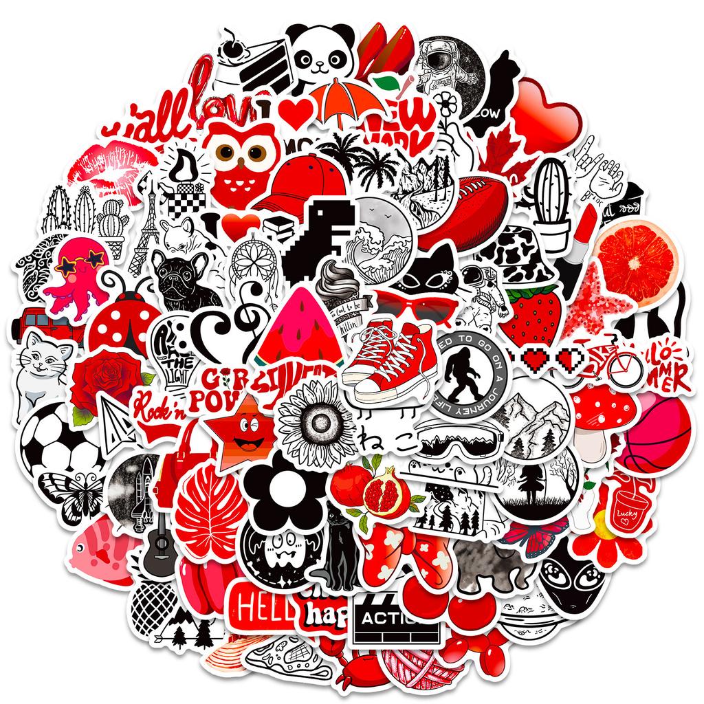 100 Small Size 4Cm Red And Black Mixed Vsco Stickers Small Fresh Ins Style Series Yama