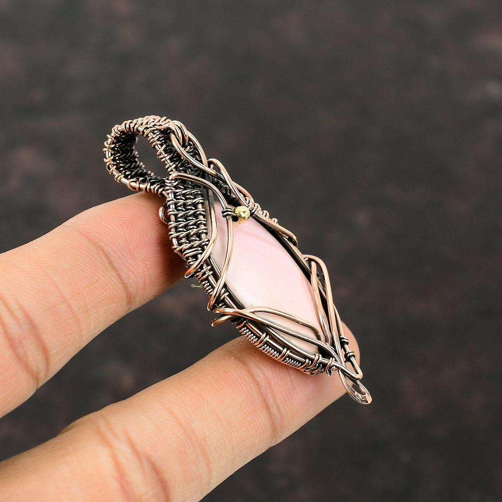 Rosa Opal Anhänger Kupferdraht gewickelter Anhänger Edelstein Kupferschmuck Handgefertigt Designer Anhänger Drahtwicklung Rosa Opal Schmuck Anhänger Zum Geschenk