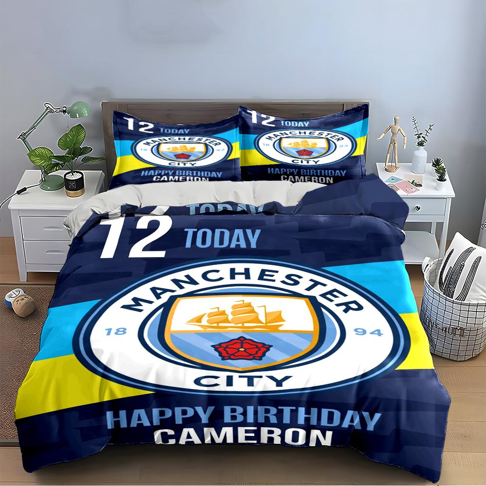 "Manchester City Birthday Set" Bedding Duvet Cover Set Duvet Cover Pillowcases Home Decor (1 * Duvet Cover 2 * Pillowcases, Without Duvet Insert)