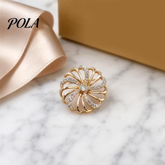 Secure Clasp Brooch Pin, Hollow Swirl Flower Pattern Lapel Pin with Rhinestones Inlaid, Durable Spiral Petals Design Versatile Badge for Coats Shirts