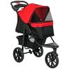 PawHut Dog Stroller Foldable Trolley 3 All-Terrain Wheels EVA 12" Adjustable Canopy 2 Leashes 109.5x57.5x106.5cm Red
