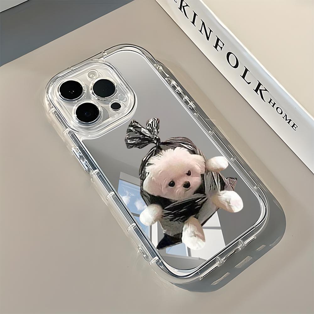 Cute Puppy Pattern Mirror Soft Phone Case For iPhone 11 12 13 14 15 16 17 Pro Max Air X XR XS 7 8 Plus Shockproof Back Cover